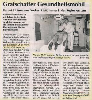"Wochenspiegel 22.12.2010 Massagemobil Hoffzimmer"